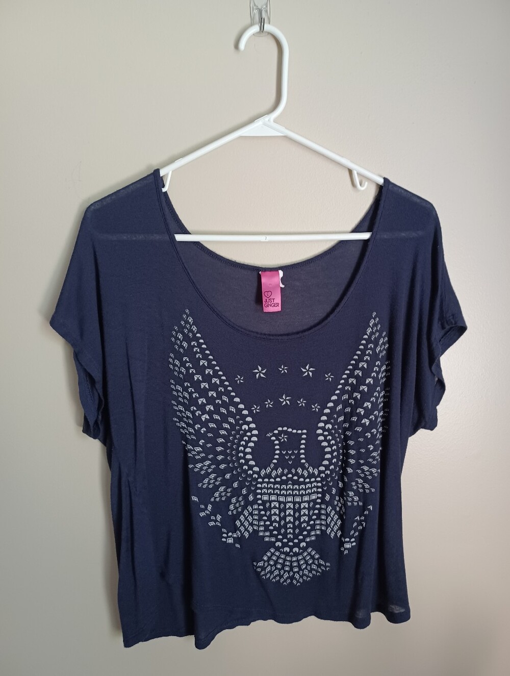 Women's Size Large Navy Blue Eagle Rayon Spandex Light Weight Thin T-Shirt Top